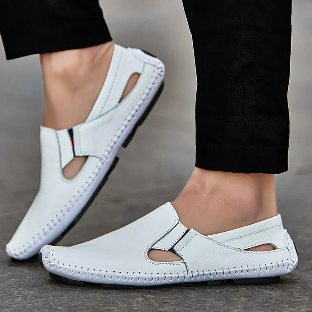 Men's Driving Shoes Leather Fashion Slipper Casual Slip on Loafers Shoes in Summer