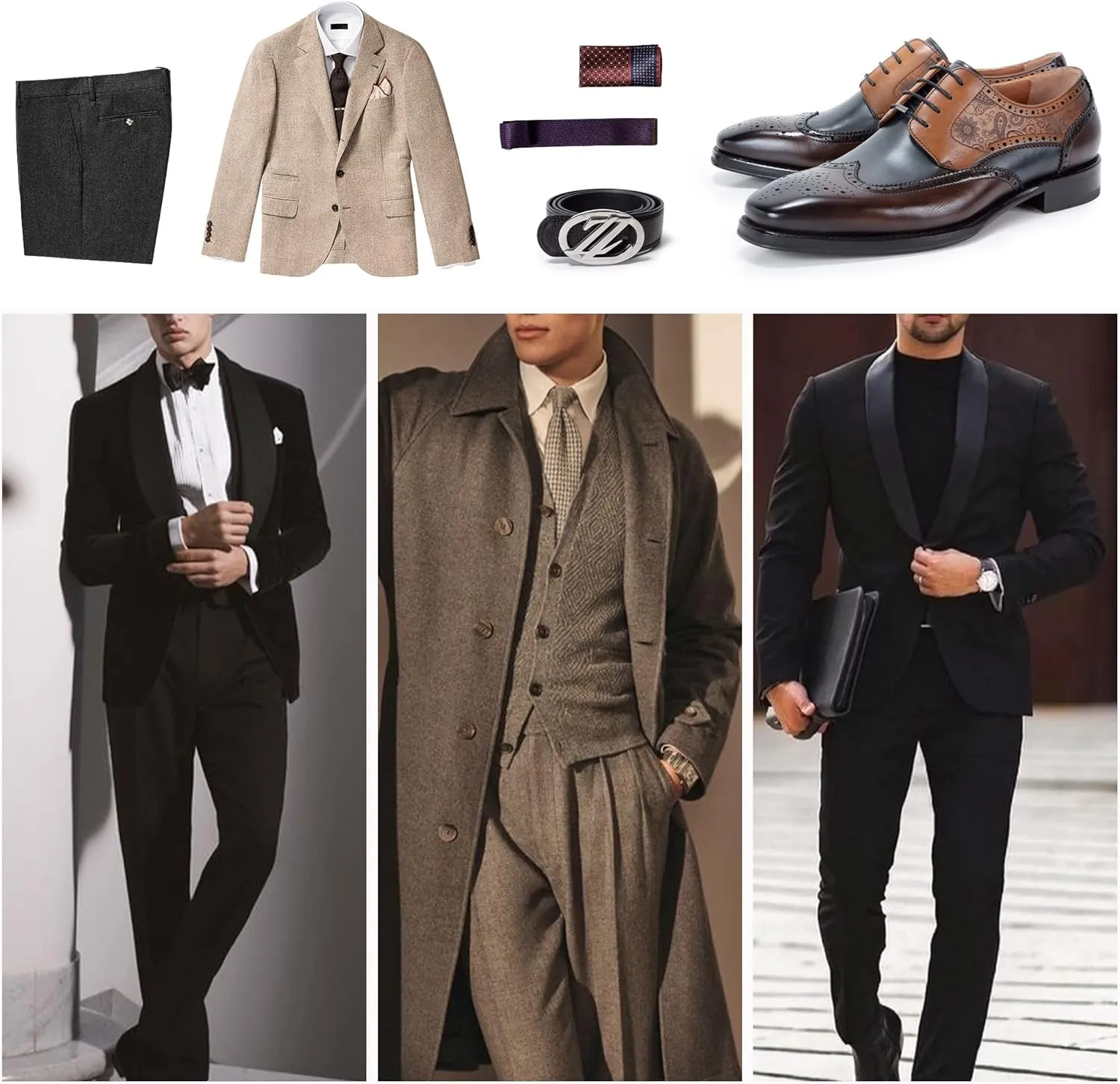Men's Flat Dress Oxfords Textured Prints Shoes Brogue Genuine Leather Lace-Up Formal Office Shoes