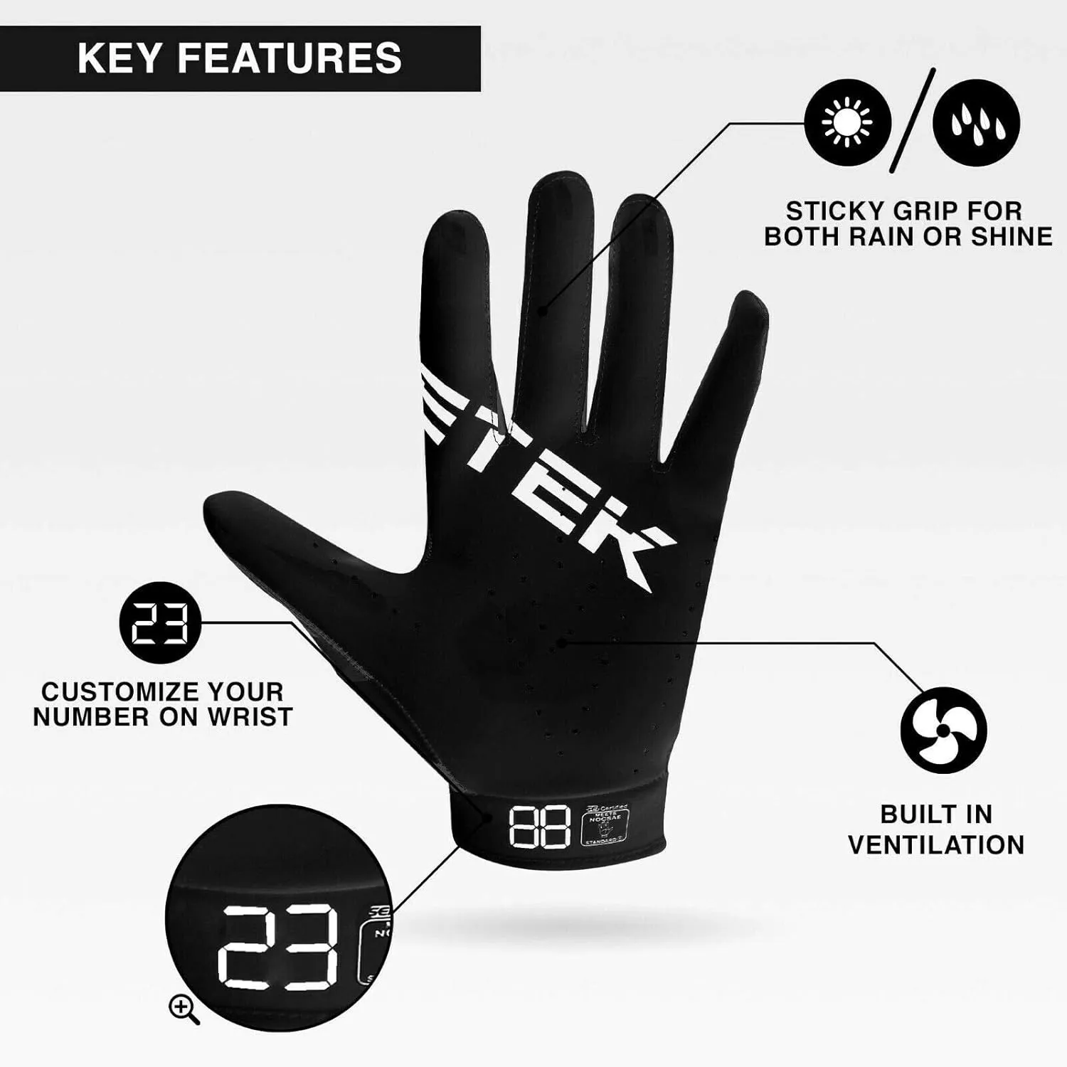 Men's Football Gloves RG-14 Super Tight Fitting Football Gloves - Easy Slip On Design No Wrist Strap for Men