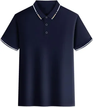 Mens Golf Shirt Short Sleeve Causal V Neck Polo Shirts Slim Fit Solid Button Down Collar T-Shirt Loose Pullover