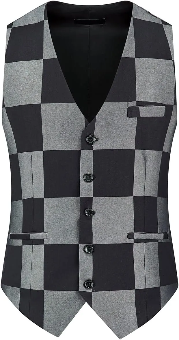 Mens Plaid Suit Slim Fit 3 Pieces Casual Checked Vintage Tuxedo Suit for Men for Wedding Business Party Blazer Pants & Vest