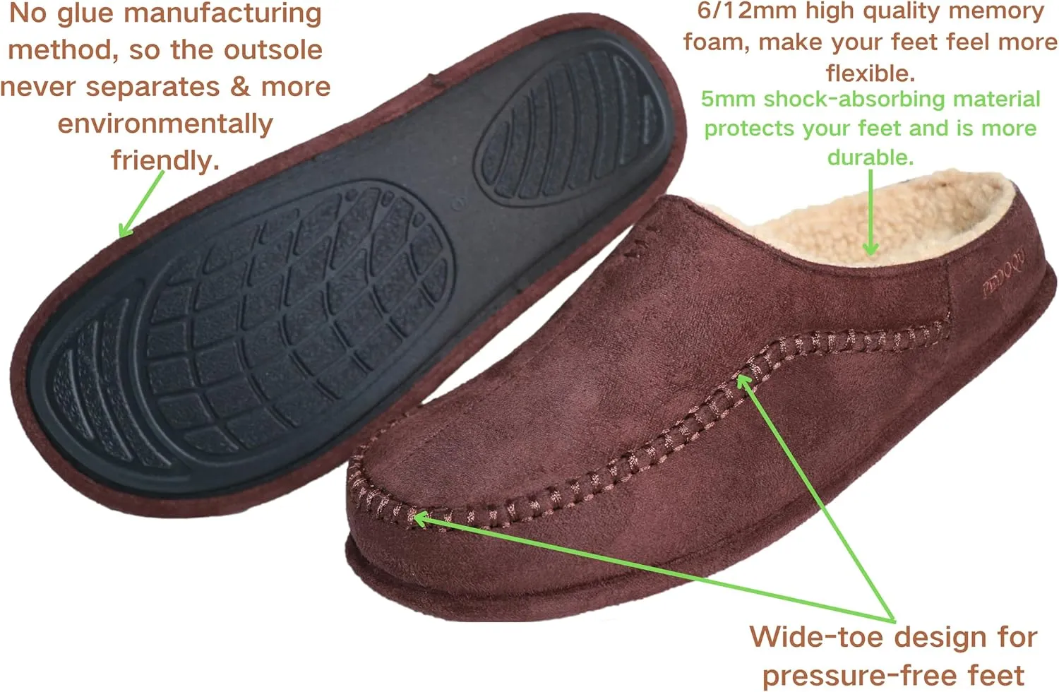 Men's Slip On Moccasin Slippers, Indoor/Outdoor Comfy House Shoes, Wide Loafer Slippers