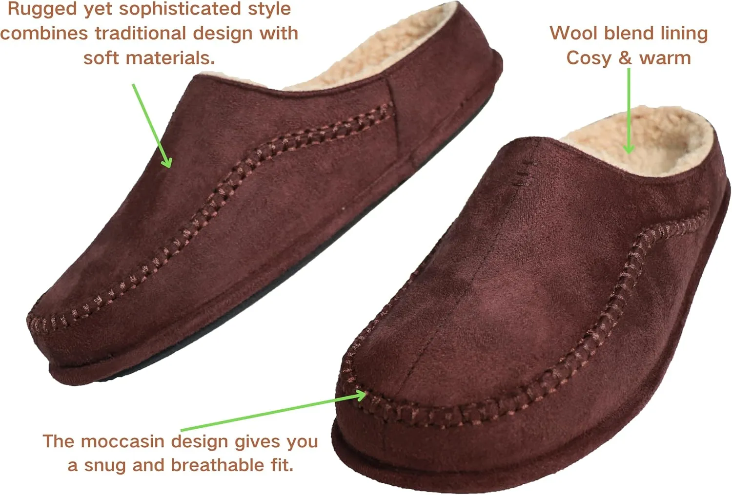 Men's Slip On Moccasin Slippers, Indoor/Outdoor Comfy House Shoes, Wide Loafer Slippers