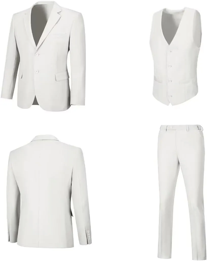 Mens Suit 3 Piece Set Slim Fit Wedding Groomsmen Suit for Men Two Buttons Suits Set Solid Jacket Vest Pants with Tie