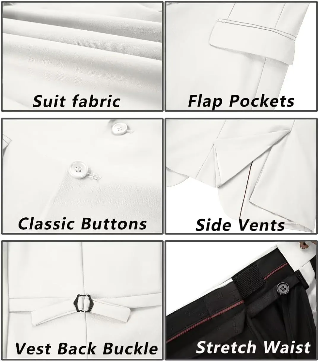Mens Suit 3 Piece Set Slim Fit Wedding Groomsmen Suit for Men Two Buttons Suits Set Solid Jacket Vest Pants with Tie