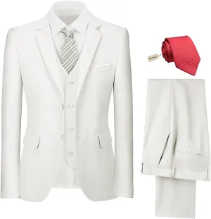 Mens Suit 3 Piece Set Slim Fit Wedding Groomsmen Suit for Men Two Buttons Suits Set Solid Jacket Vest Pants with Tie