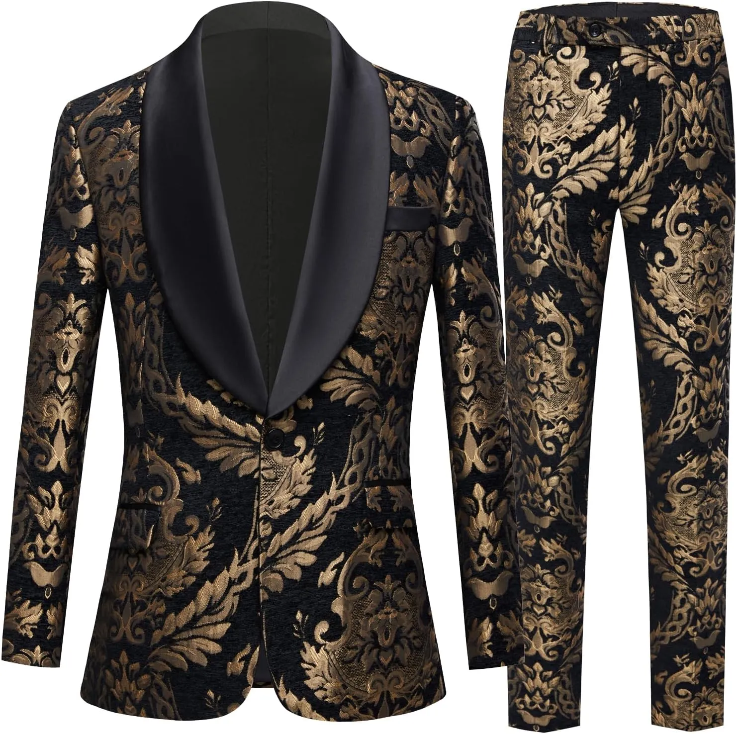Mens Suit Jacquard Silm Fit 2-Piece Shawl Lapel Tuxedo Wedding Party Prom Suit Set