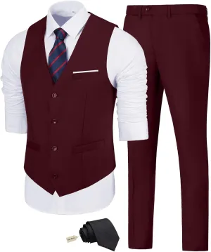 Men's Suit Slim Fit 2 Pieces Suits Set Grooms Tuxedos Business Wedding Prom Party Suit Vest and Pants