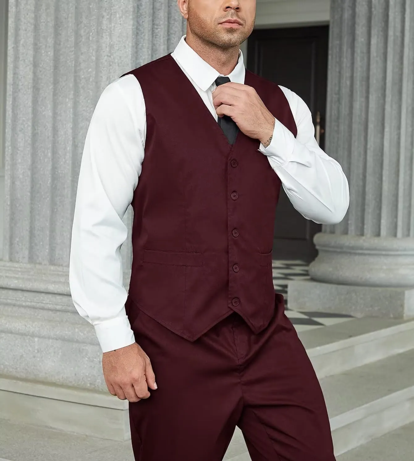 Men's Suit Slim Fit 2 Pieces Suits Set Grooms Tuxedos Business Wedding Prom Party Suit Vest and Pants