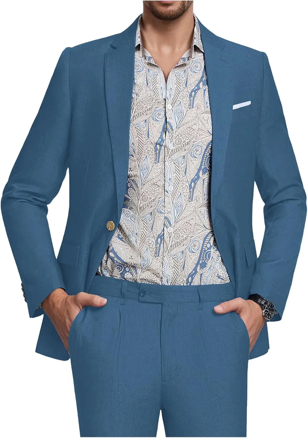 Men's Suit Tencel Linen Two Piece Slim Fit Summer Grooms Wedding Prom Dress Tuxedo Suits for Men Blazer Pants Set