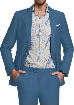 Men's Suit Tencel Linen Two Piece Slim Fit Summer Grooms Wedding Prom Dress Tuxedo Suits for Men Blazer Pants Set