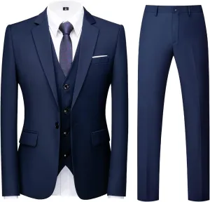 Mens Suits Regular Fit 3 Piece Tuxedo Blazer Jacket Vest Pants Formal Suit Set for Men Wedding Prom Casual
