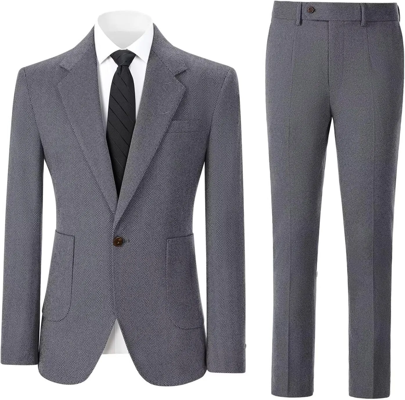 Men's Suits Slim Fit Herringbone Tweed Suits for Men 2 Piece Wedding Prom Suit Jacket Pants Wool Blend Tuxedo Set