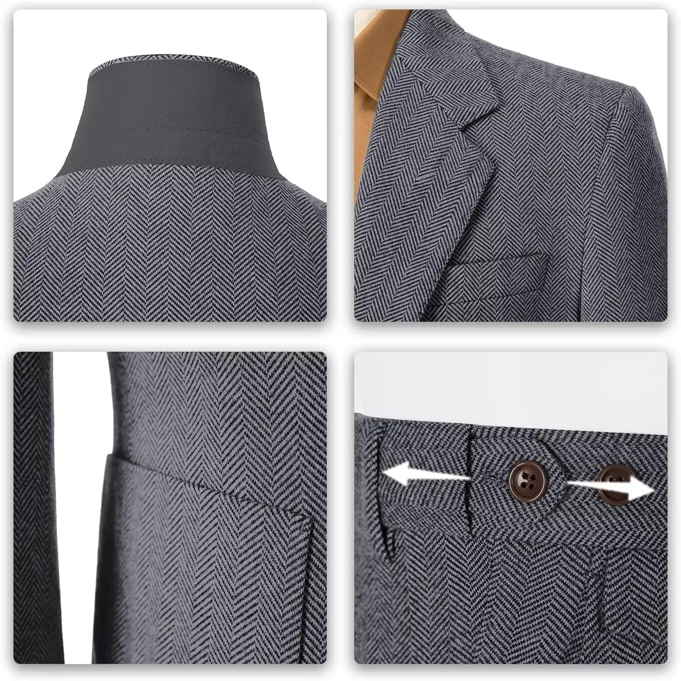 Men's Suits Slim Fit Herringbone Tweed Suits for Men 2 Piece Wedding Prom Suit Jacket Pants Wool Blend Tuxedo Set