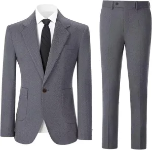 Men's Suits Slim Fit Herringbone Tweed Suits for Men 2 Piece Wedding Prom Suit Jacket Pants Wool Blend Tuxedo Set