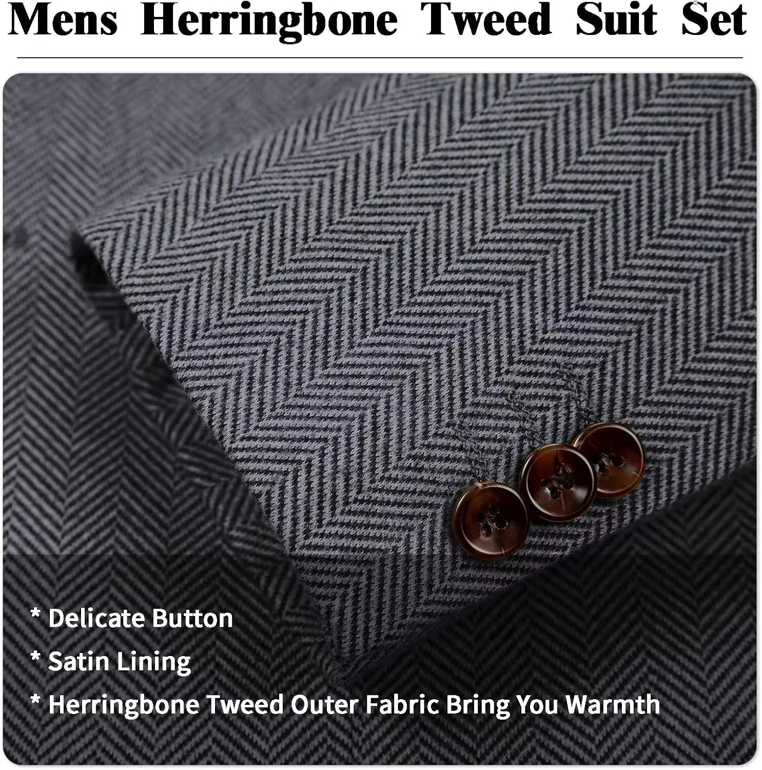 Men's Suits Slim Fit Herringbone Tweed Suits for Men 2 Piece Wedding Prom Suit Jacket Pants Wool Blend Tuxedo Set