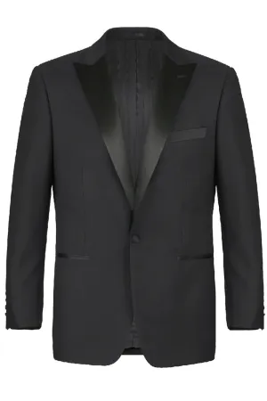 Mens Traditional One Button Slim Fit Peak Tuxedo in Black