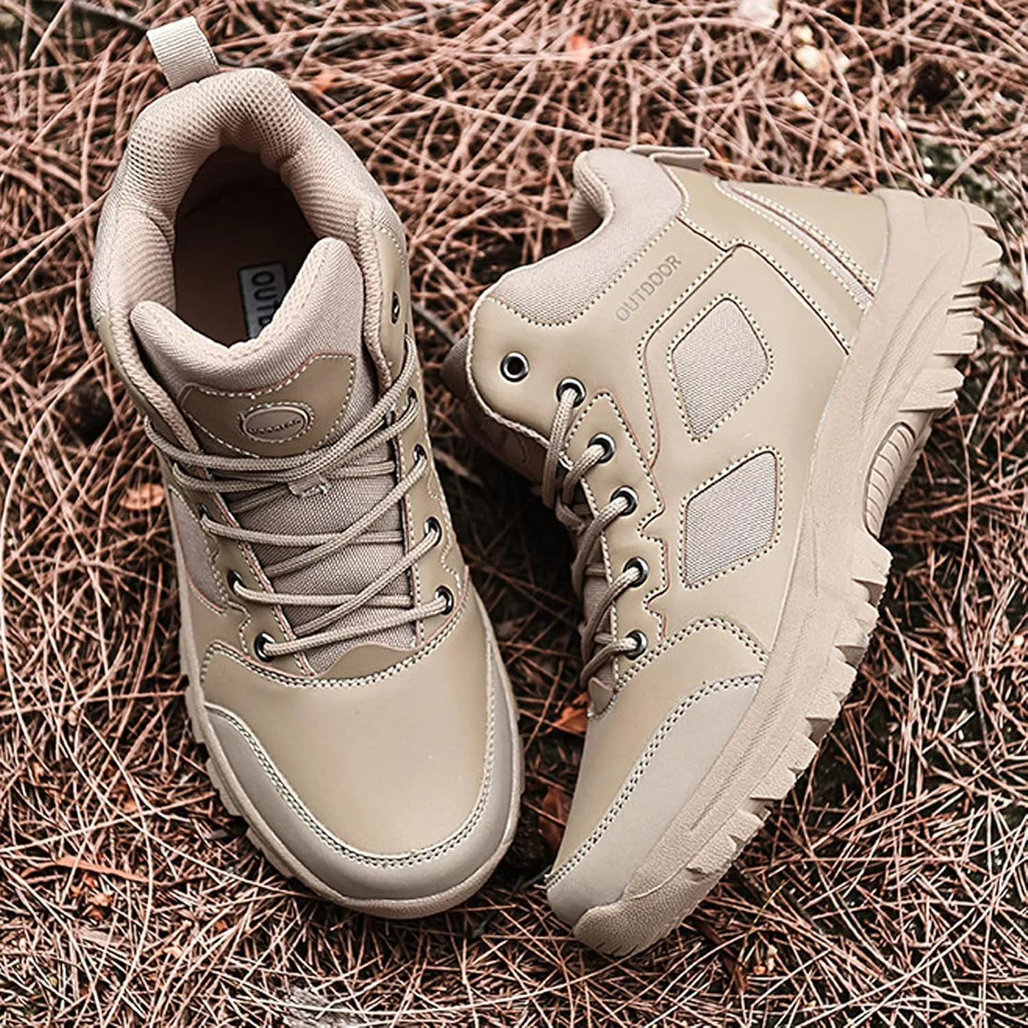 Mens Walking Boots Outdoor Non-Slip Trekking Shoes High Top Waterproof Walking Boots Lightweight Hiking Boots-Sand||EU38/US6.5
