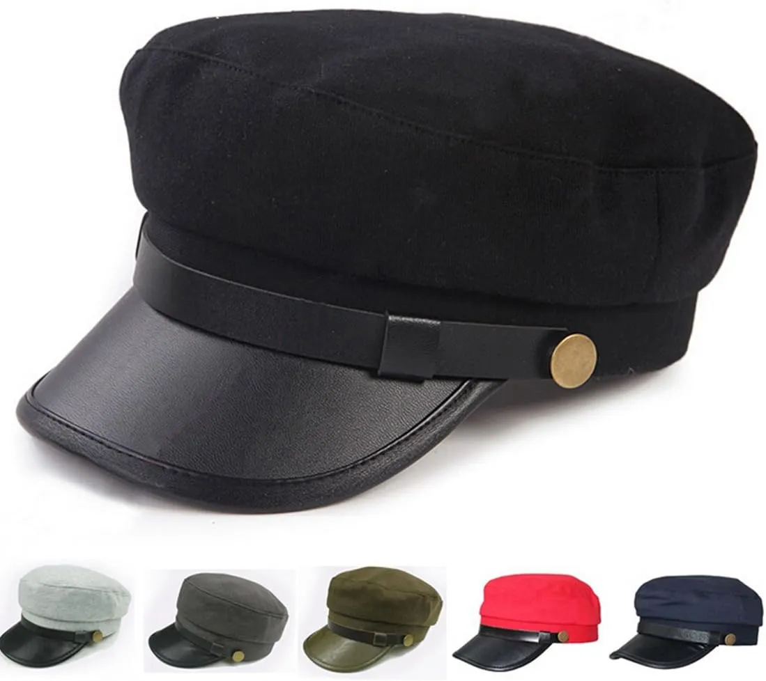 Mens Women Vintage Army Cadet Military Navy Sailor Cap Flat Top Hats