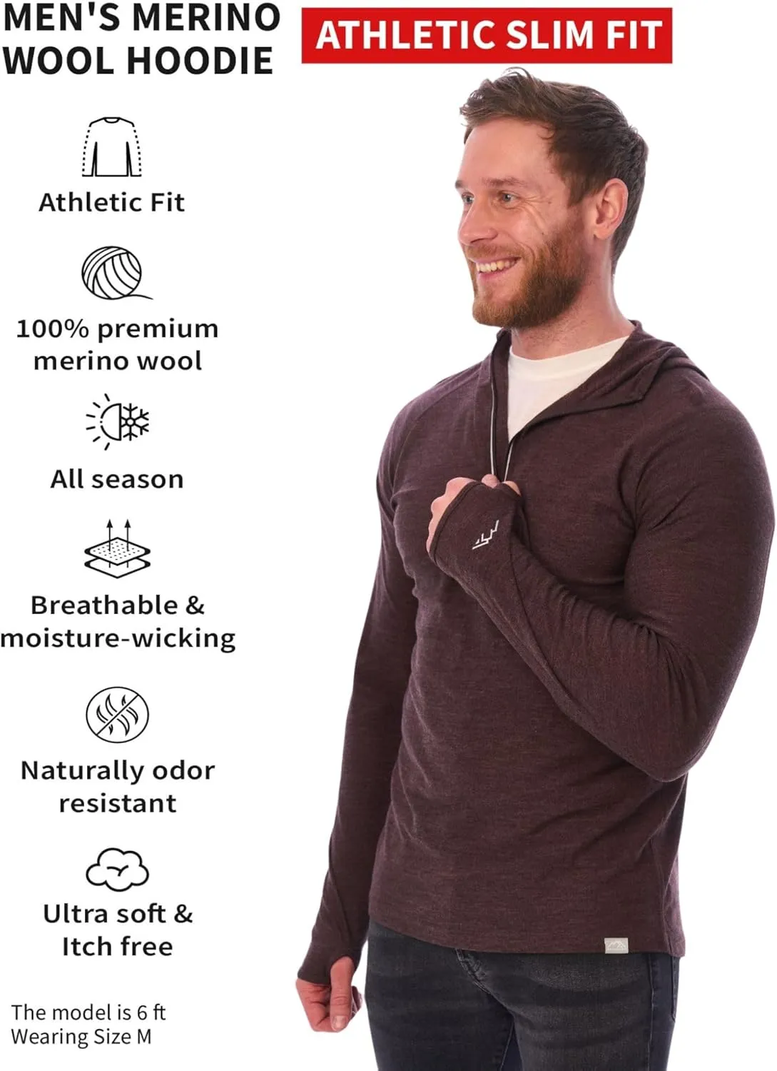 Merino.tech 100% Merino Wool Hoodie Men - Slim Fit Merino Wool Base Layer Mens Half Zip Thermal Long Sleeve Shirt and Socks