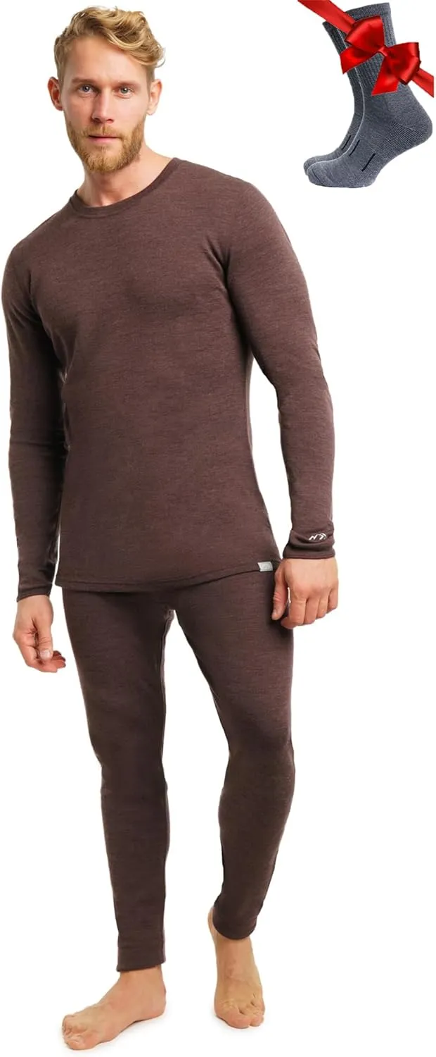 Merino.tech Merino Wool Base Layer Mens Set - Heavyweight, Midweight, Lite Merino Wool Thermal Underwear For Men Top, Bottom