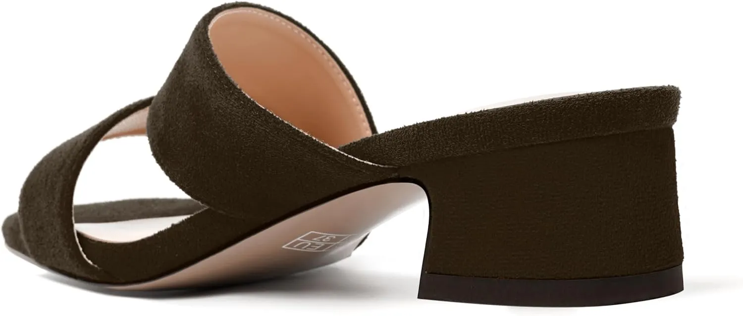MERRORI Womens Slip On Casual Open Toe Evening Suede Chunky Low Heel Heeled Sandals 1.5 Inch