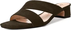 MERRORI Womens Slip On Casual Open Toe Evening Suede Chunky Low Heel Heeled Sandals 1.5 Inch