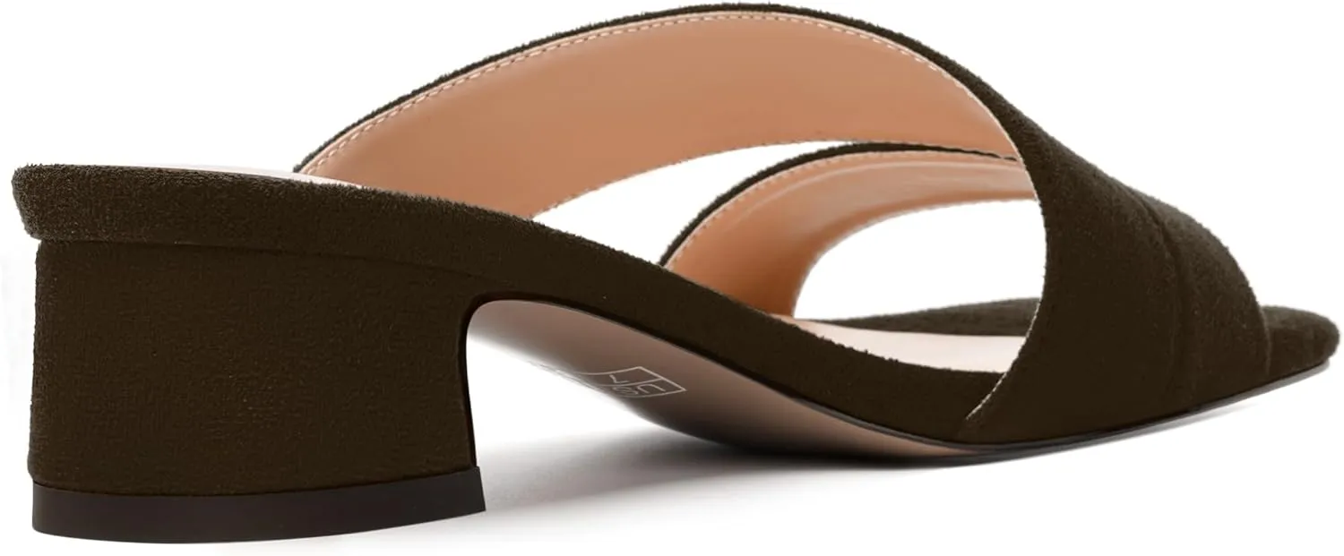 MERRORI Womens Slip On Casual Open Toe Evening Suede Chunky Low Heel Heeled Sandals 1.5 Inch