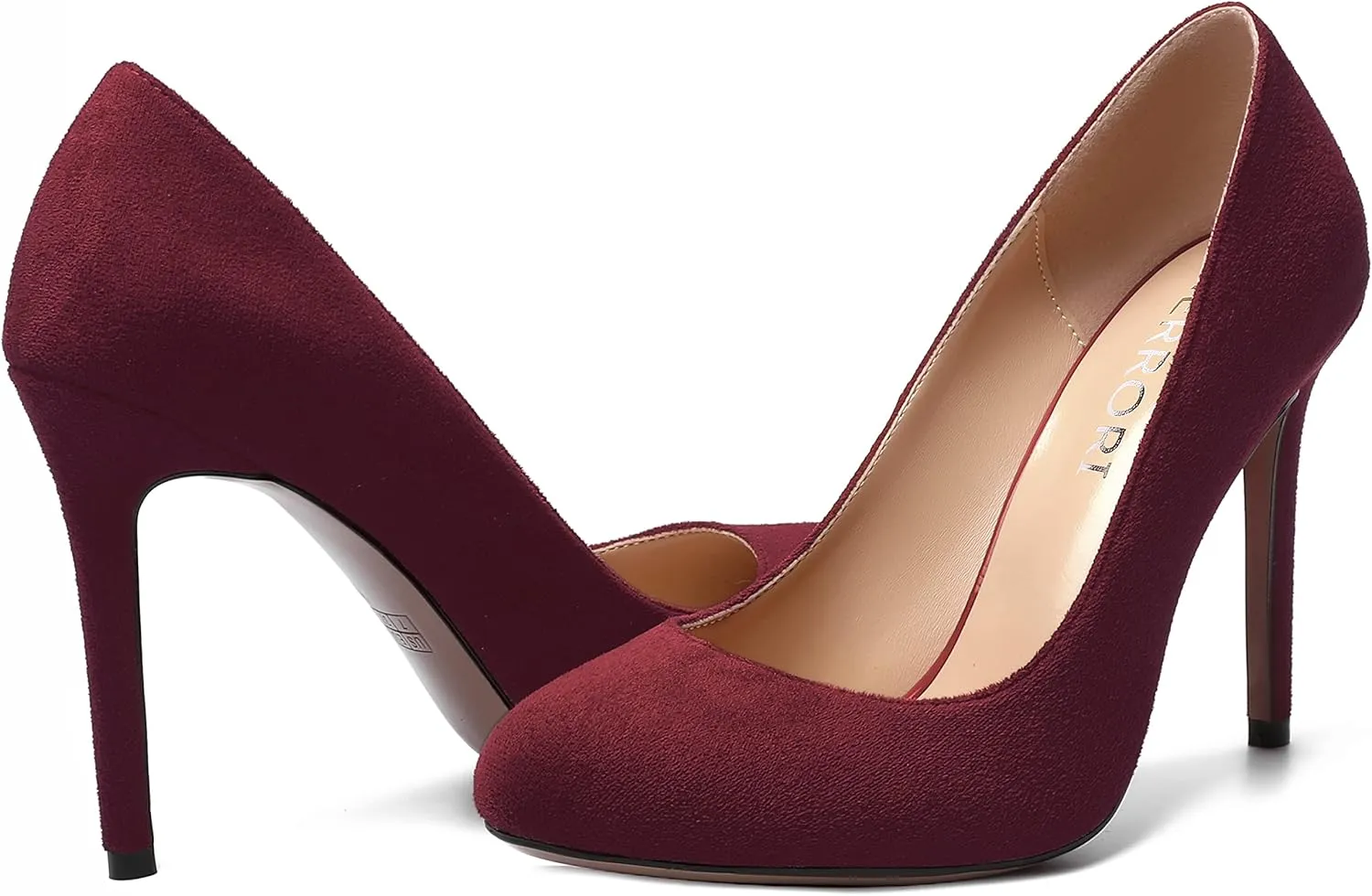 MERRORI Womens Slip On Classic Platform Round Toe Elegent Party Suede Stiletto High Heel Pumps Shoes 4 Inch