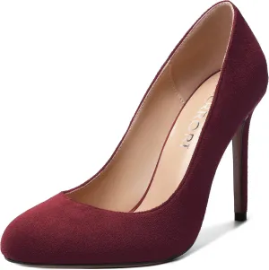 MERRORI Womens Slip On Classic Platform Round Toe Elegent Party Suede Stiletto High Heel Pumps Shoes 4 Inch