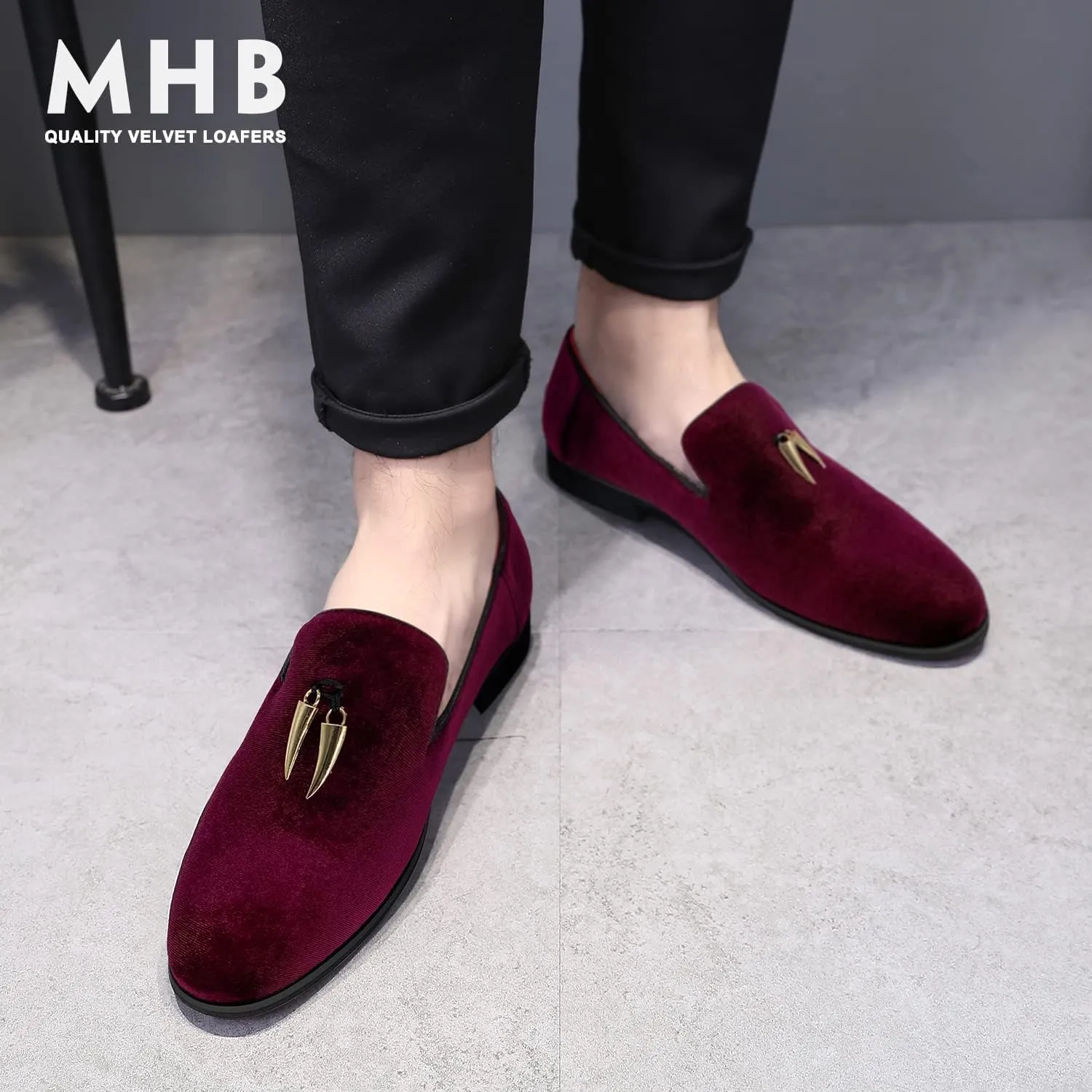 MHB Men's Penny Slip-On Velvet Loafer Suede Dress Shoes Glitter Smoking Slipper