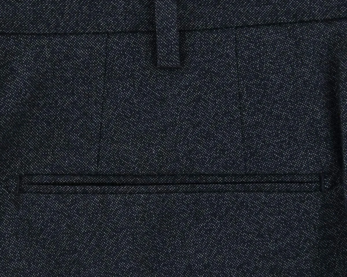Midnight Navy Blue Melange Pants - Slim
