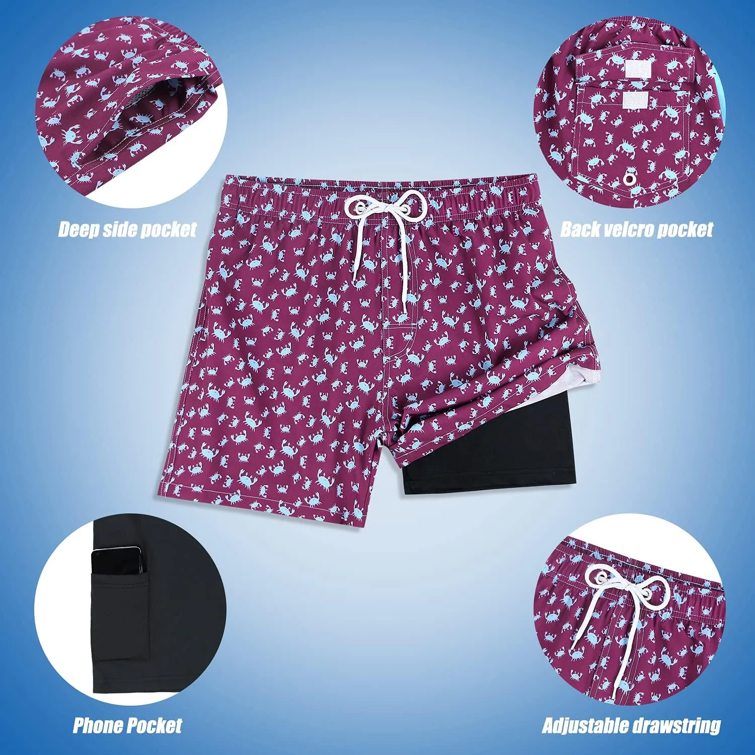 MILANKERR 5.5 inch Mens Swim Trunks with Compression Liner,Mens Bathing Suit Quick Dry Stretch Swimming Trunks