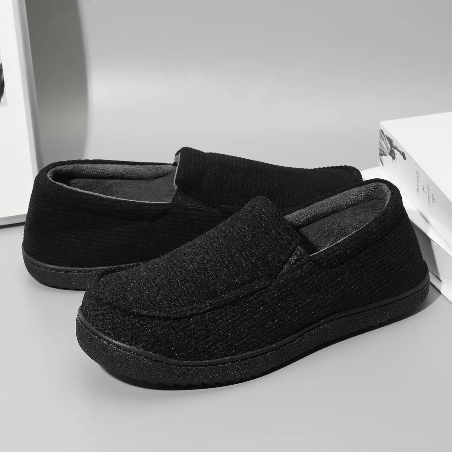 MIXIN Mens Moccasin Slippers Memory Foam House Shoes, Indoor/Outdoor Warm Loafer Slippers Birthday Gifts for Men Dad Husband