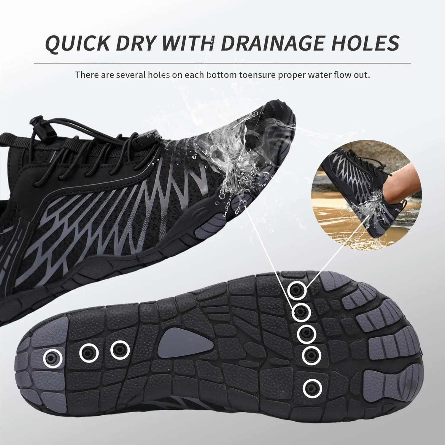MOCHINI Hike Barefoot Shoes Grounded Footwear for Womens Men Non-Slip Wide Toe Neuropathy Beach Pool Aqua Swimming Surf Hiking Walking Quick Dry Water Shoes
