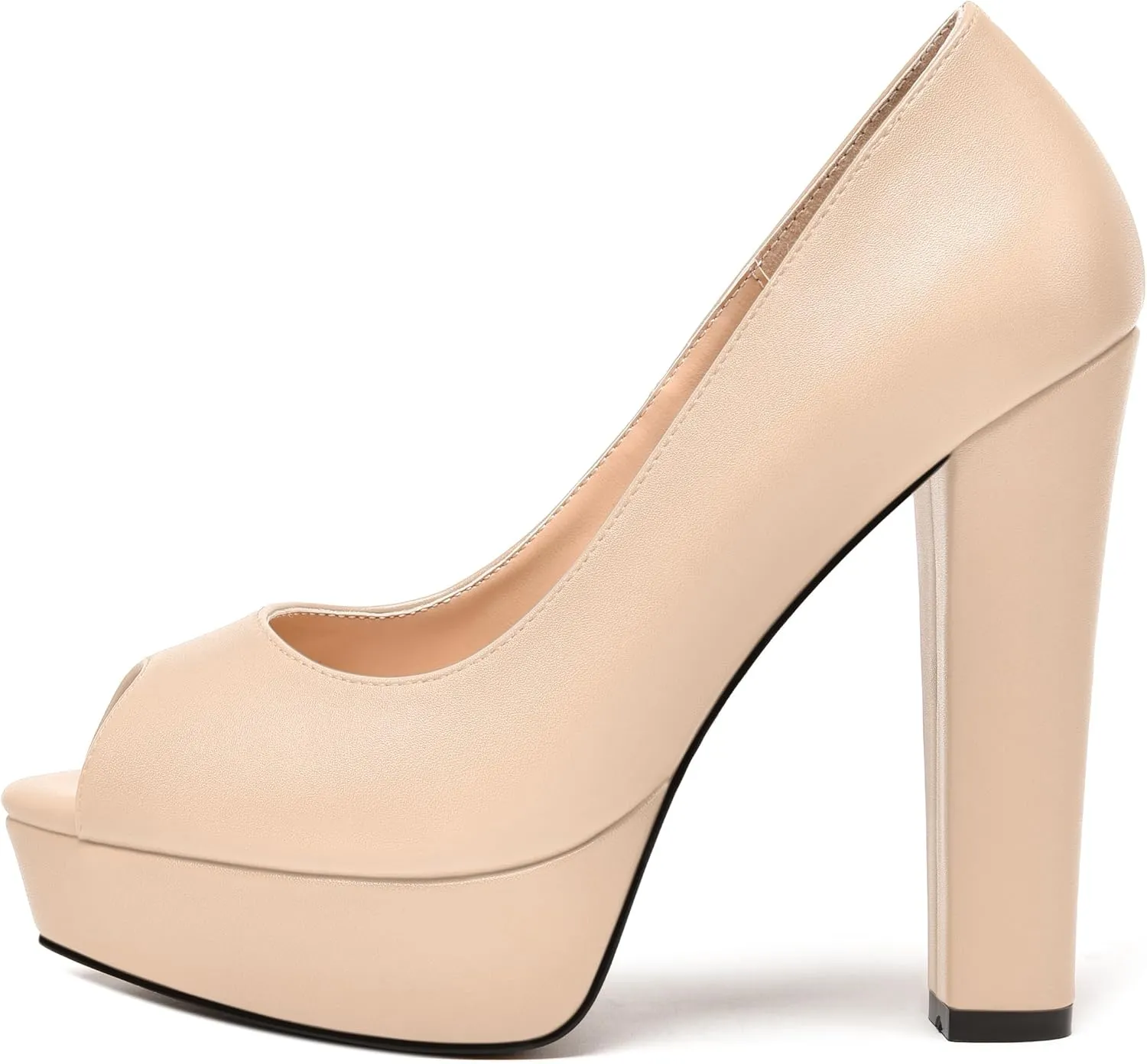 MODENCOCO Womens Fashion Platform Slip On Sexy Matte Evening Peep Toe Block High Heel Pumps Shoes 5 Inch