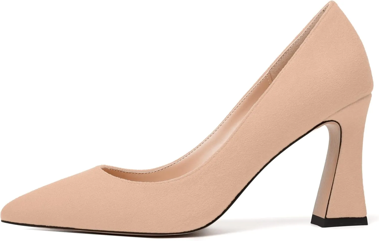 MODENCOCO Womens Slip On Solid Office Sexy Pointed Toe Fashion Suede Block High Heel Pumps Dress Shoes 3.5 Inch