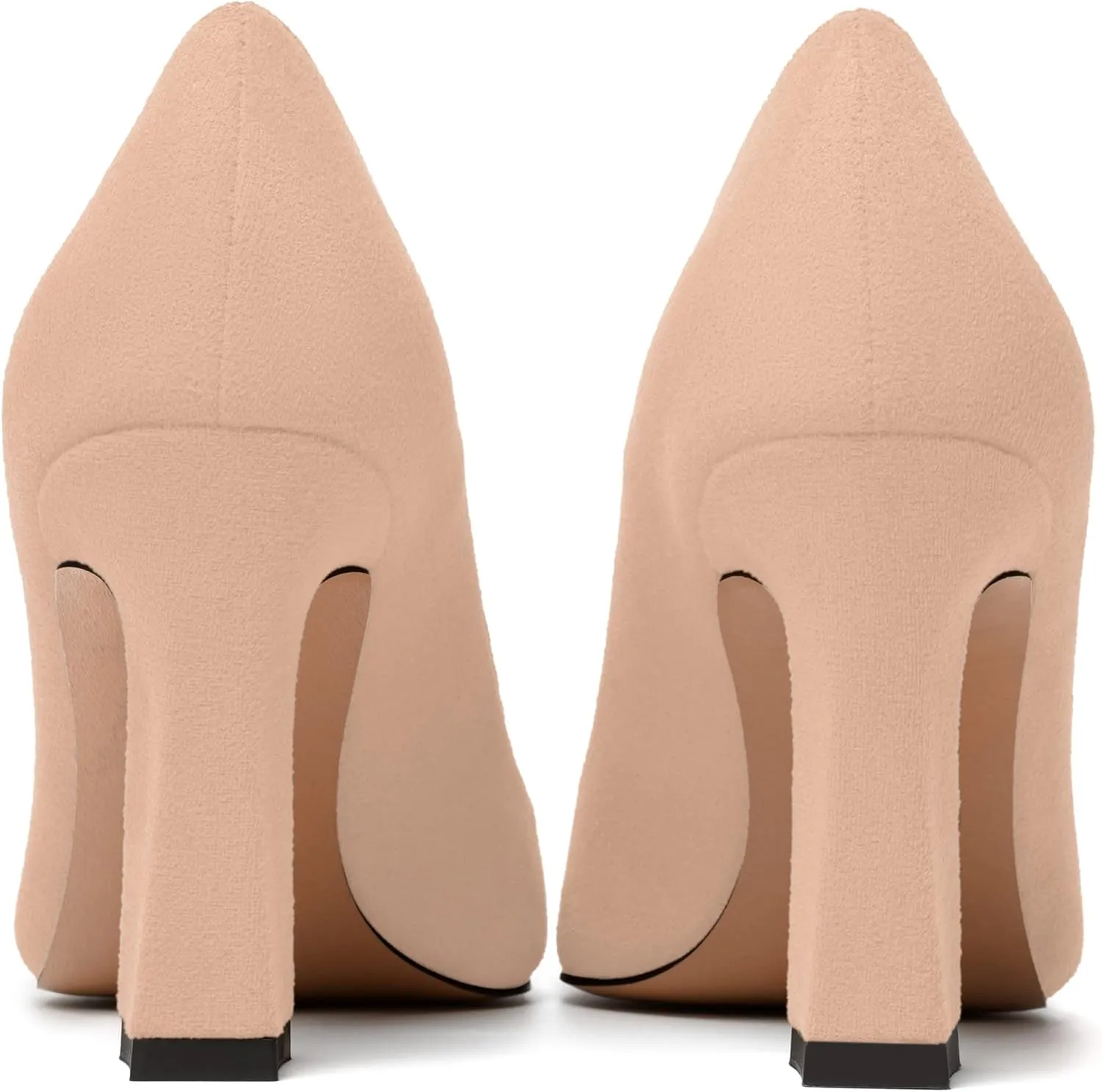 MODENCOCO Womens Slip On Solid Office Sexy Pointed Toe Fashion Suede Block High Heel Pumps Dress Shoes 3.5 Inch