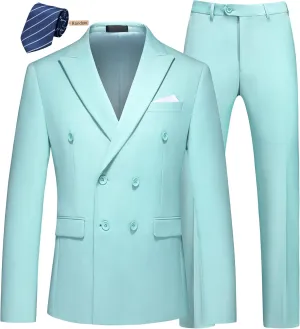 MOGU Mens 2 Piece Double Breasted Suit Slim Fit Tuxedo Blazer and Pants for Wedding Prom Homecoming