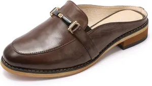 Mona flying Women Leather Mules Shoes Backless Slip On Loafer Low Heel Flats Summer Slide
