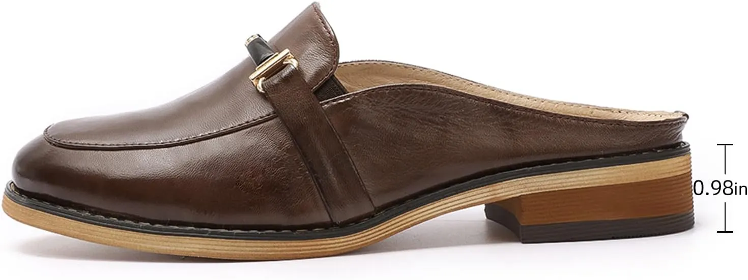Mona flying Women Leather Mules Shoes Backless Slip On Loafer Low Heel Flats Summer Slide