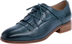 Mona flying Women's Tassel Oxfords Derby Comfortable Lace up Leather Flat Office Work Shoes for Ladies