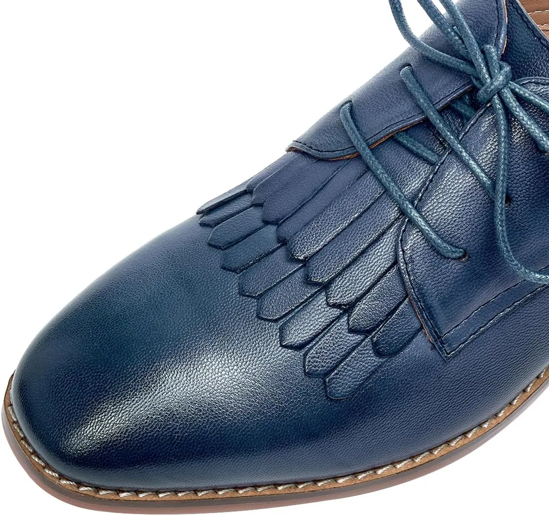 Mona flying Women's Tassel Oxfords Derby Comfortable Lace up Leather Flat Office Work Shoes for Ladies