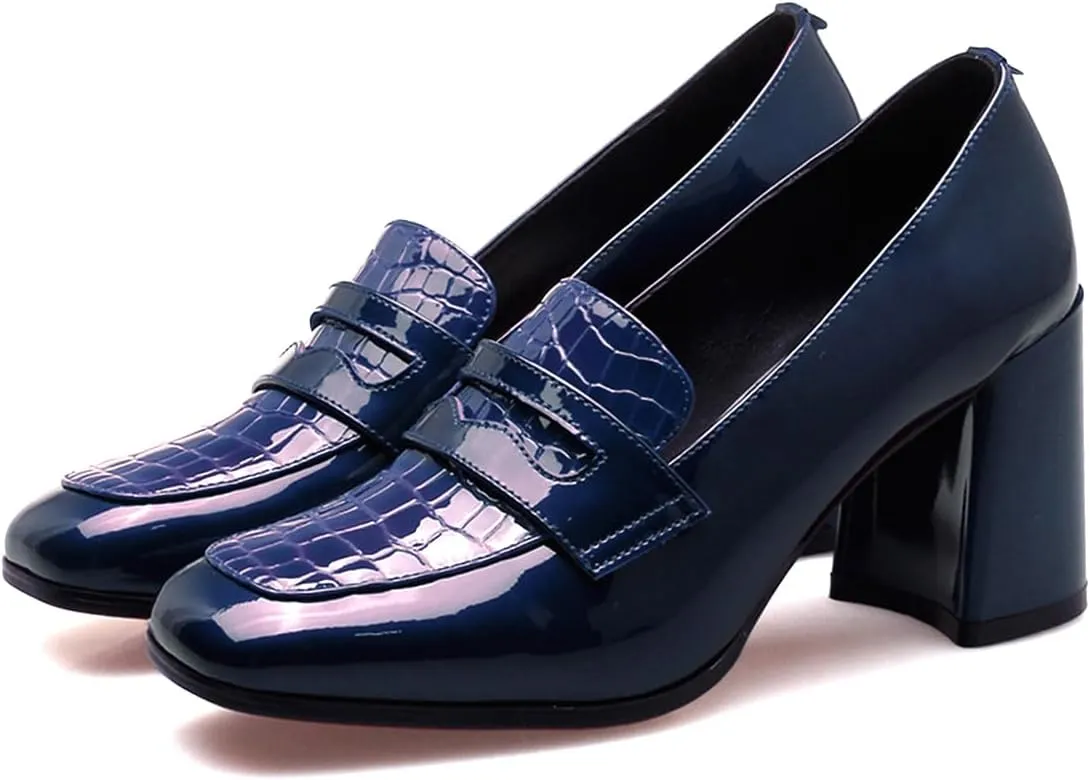 MOOMMO Women Chunky Block Heel Loafers Pumps Square Closed Toe Slip On Dress Shoes Patent Leather Oxford Loafer Shoes Fringe Buckle Tassel Wingtip Office Work Shoe Business Professional 4-11 M US