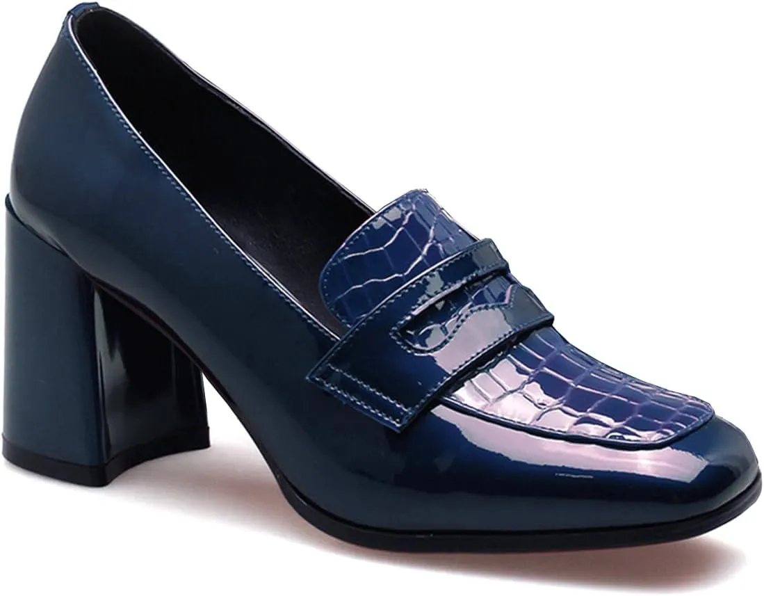 MOOMMO Women Chunky Block Heel Loafers Pumps Square Closed Toe Slip On Dress Shoes Patent Leather Oxford Loafer Shoes Fringe Buckle Tassel Wingtip Office Work Shoe Business Professional 4-11 M US