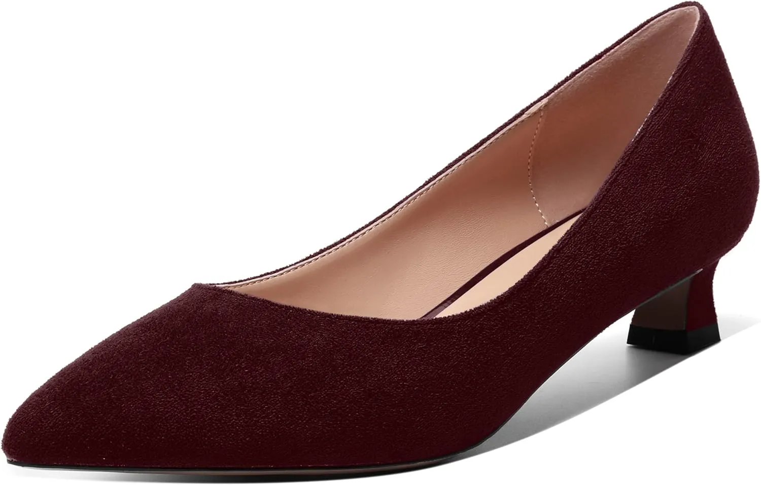 MOVINSTEPS Womens Suede Solid Pointed Toe Slip On Dress Wedding Kitten Low Heel Pumps Shoes 1.5 Inch