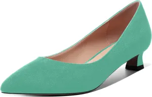 MOVINSTEPS Womens Suede Solid Pointed Toe Slip On Dress Wedding Kitten Low Heel Pumps Shoes 1.5 Inch