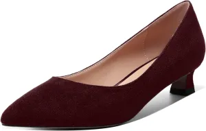 MOVINSTEPS Womens Suede Solid Pointed Toe Slip On Dress Wedding Kitten Low Heel Pumps Shoes 1.5 Inch