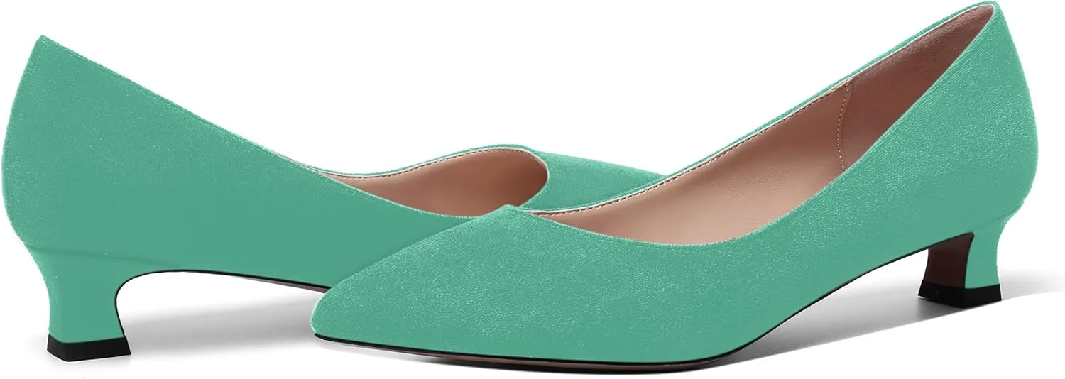 MOVINSTEPS Womens Suede Solid Pointed Toe Slip On Dress Wedding Kitten Low Heel Pumps Shoes 1.5 Inch
