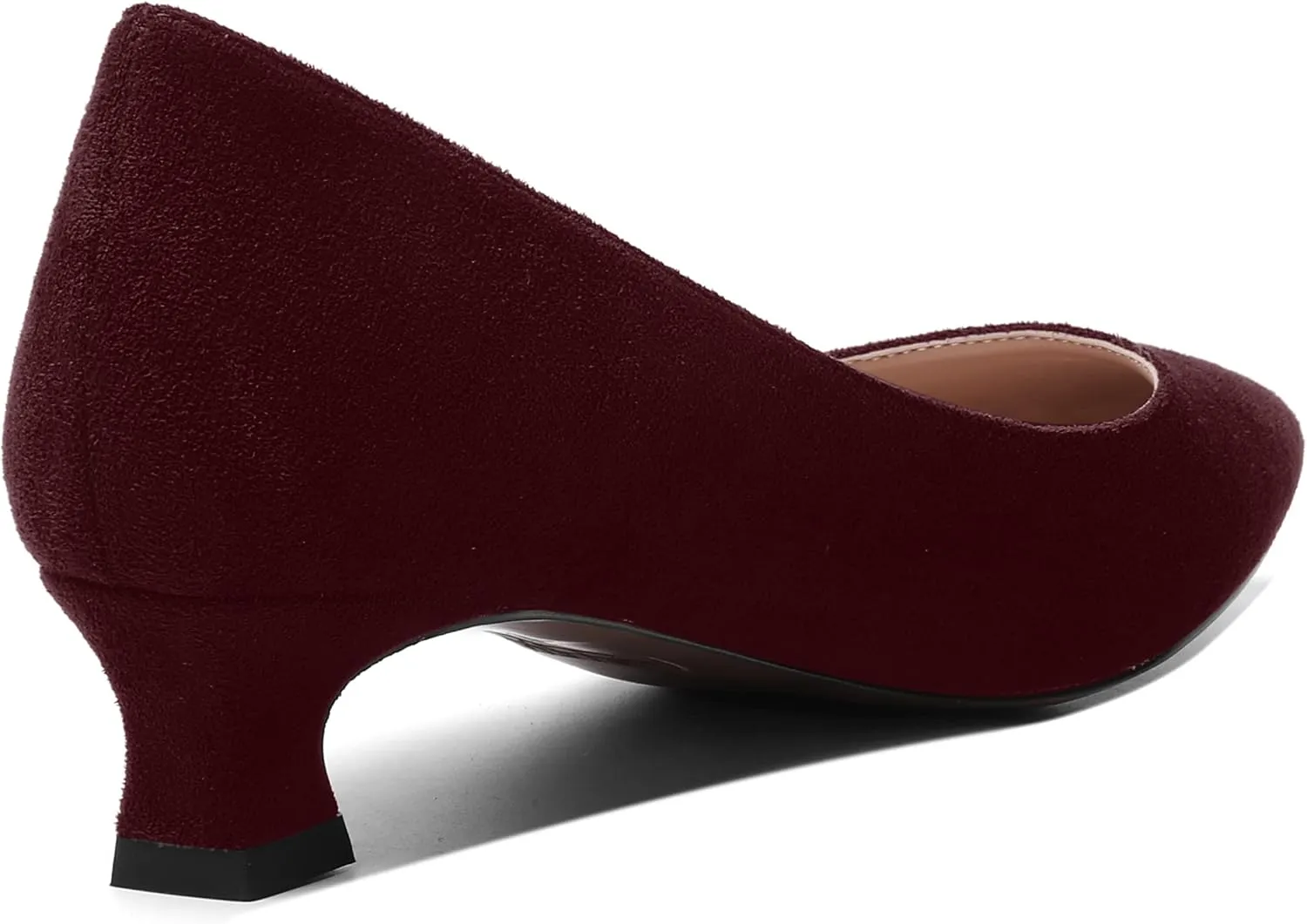 MOVINSTEPS Womens Suede Solid Pointed Toe Slip On Dress Wedding Kitten Low Heel Pumps Shoes 1.5 Inch